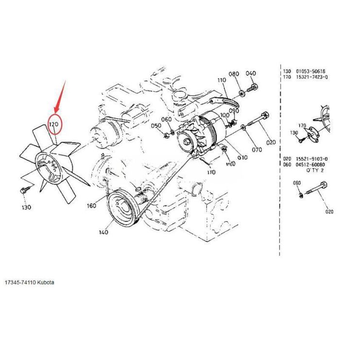 Kubota Fan Blade 17345-74110 Compatible for Kubota Engine D1105 D1403