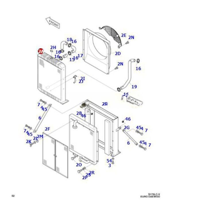 Doosan Water Radiator 13C21000 Compatible for Doosan Excavator Solar 175LC-V 170LC-V 160W-V 155LC-V 140W-V 160W-V