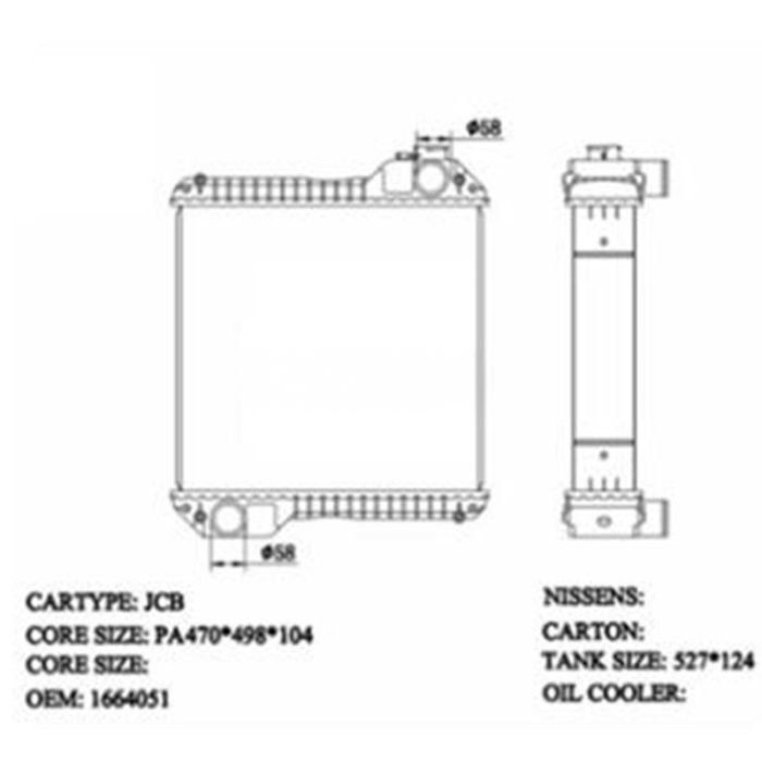 JCB Water Tank Radiator Core Assy Compatible for JCB-006 470*500*104mm