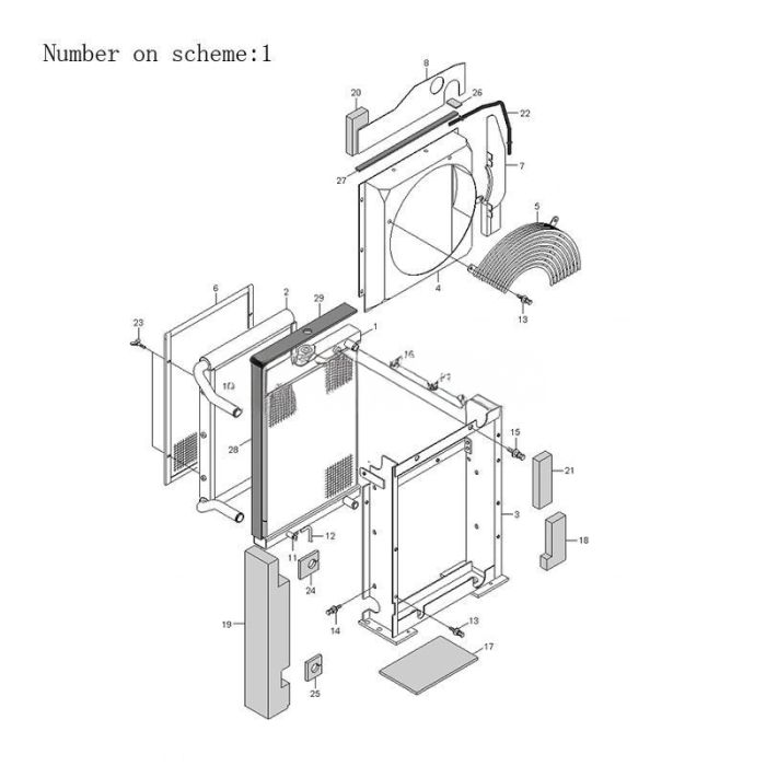 Hyundai Water Tank Radiator Assembly 11M9-45010 Compatible for Hyundai Excavator R55-9 R55W-9 R60-9S R60W-9S