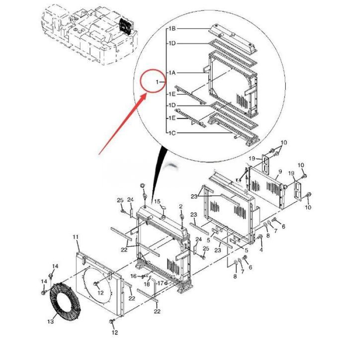 John Deere Water Tank Radiator 4474012 Compatible for John Deere Excavator 800C