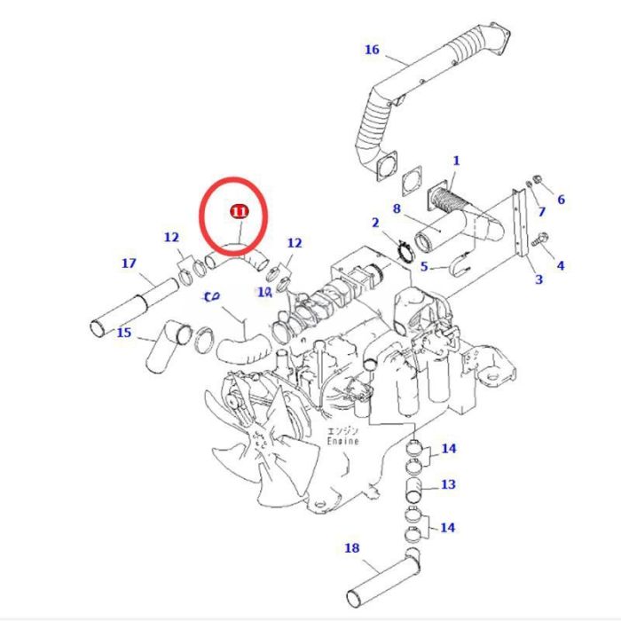 Komatsu Hose 6152-12-4930 Compatible for Komatsu Engine 6D125E Excavator PC400-6 PC400LC-6 PC450-6 PW400MH-6