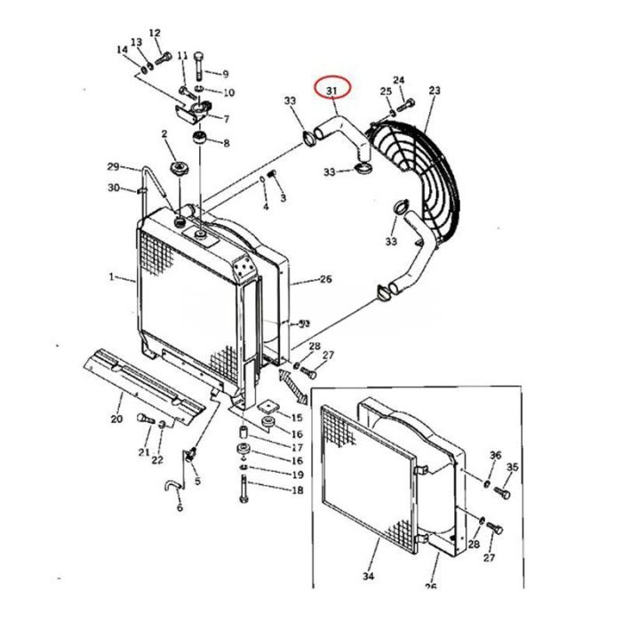 Komatsu Upper Water Hose 113-03-21210 Compatible for Komatsu Dozer D31A-16 D31Q-16 D31PL-16 D31P-16 D31P-16A D31S-16
